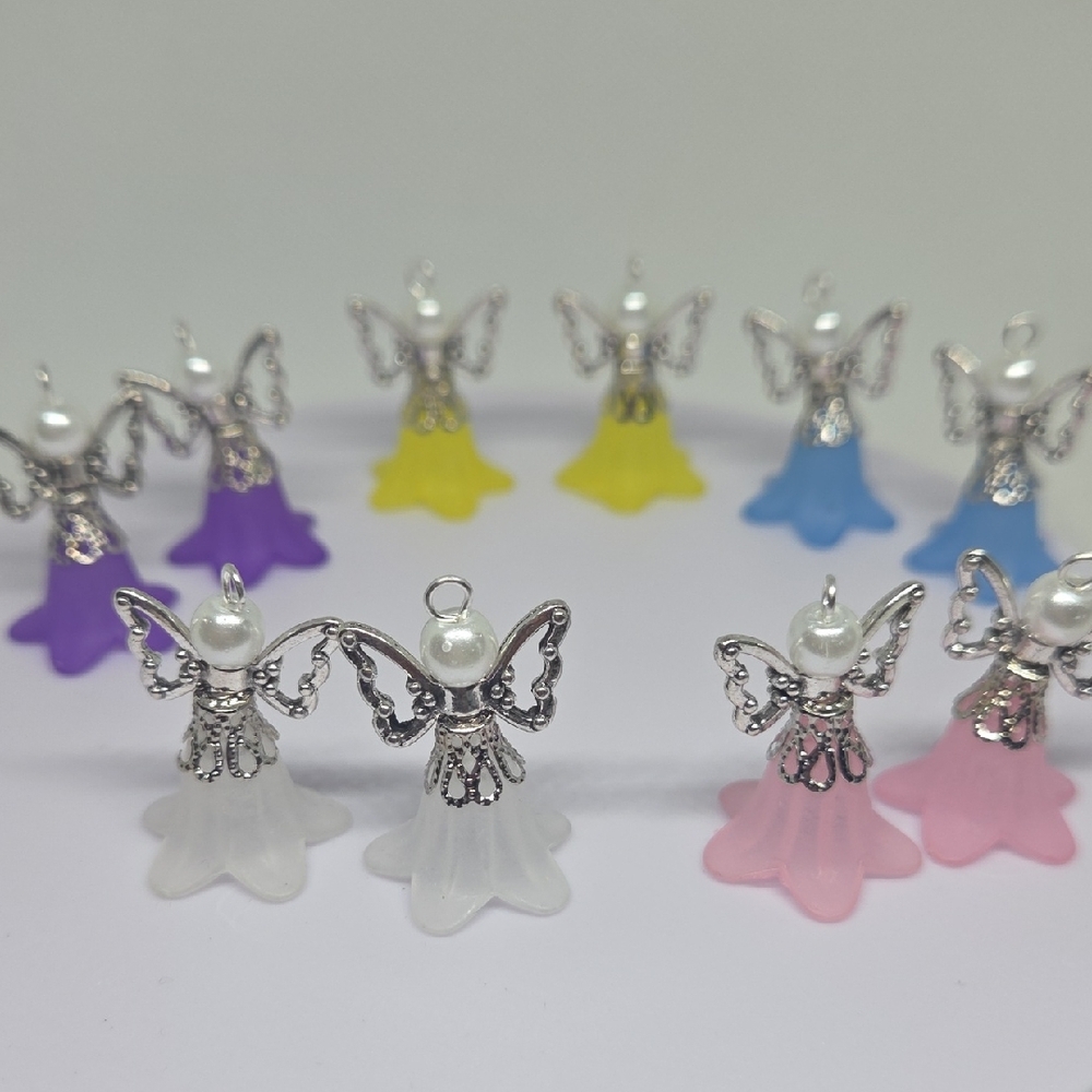 Colorful Angel Wing Charms. Two of the Yellow, Blue, White, Pink and Purple. 10